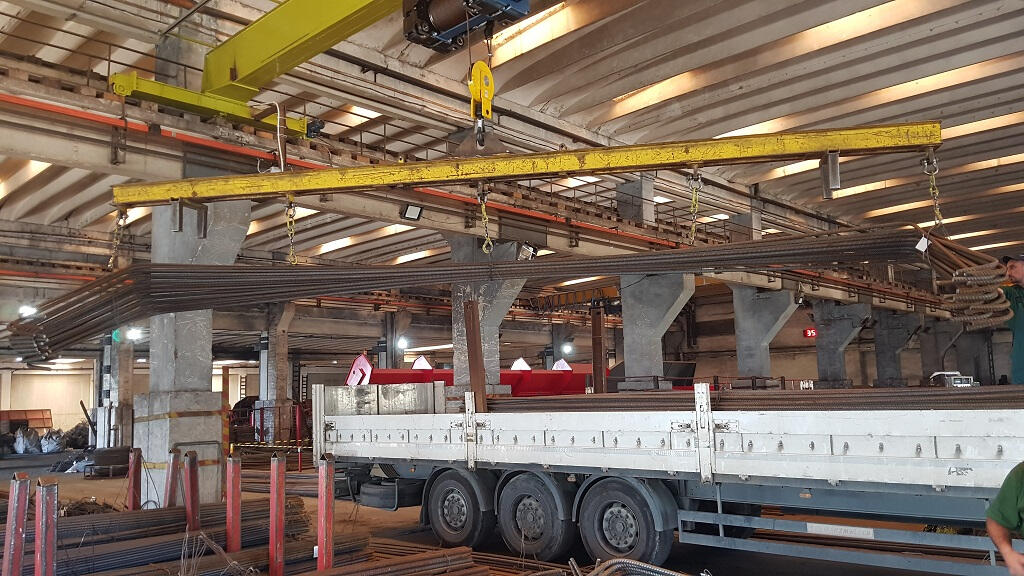 Steel reinforcement loading in progress